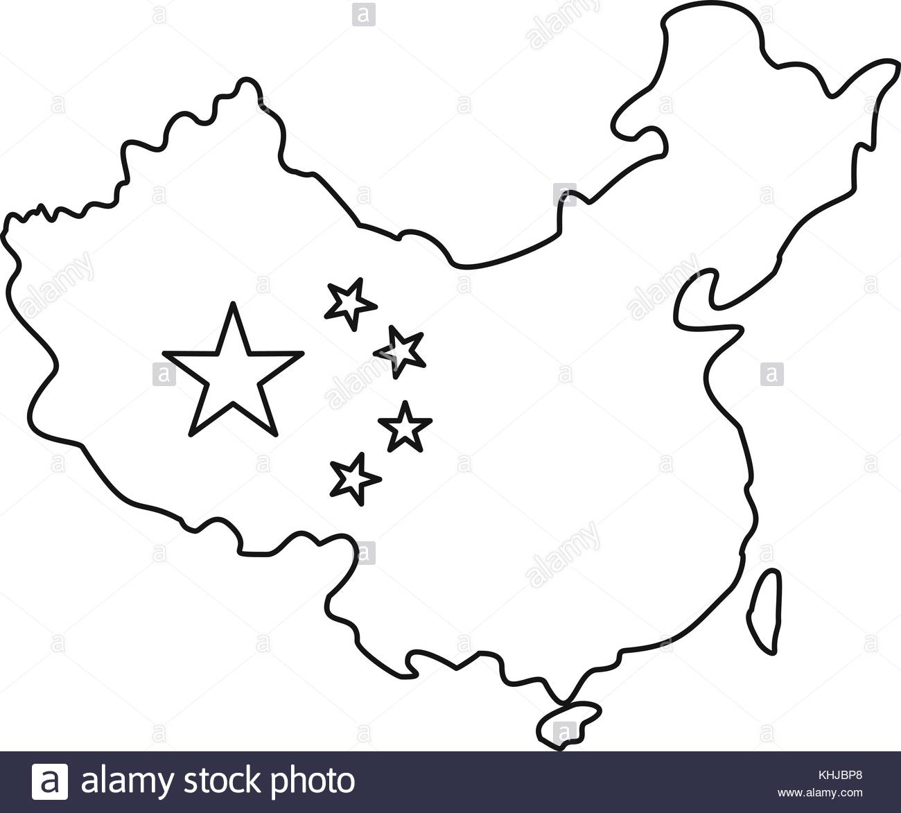 1300x1173 Map Of China With Flag Icon Outline Style In Black