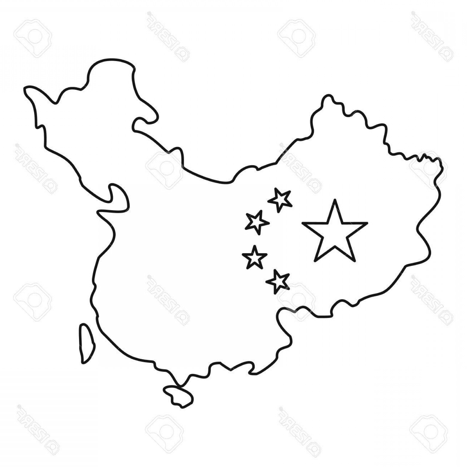 1560x1560 Photostock Vector Map Of China With Flag Icon Outline Illustration