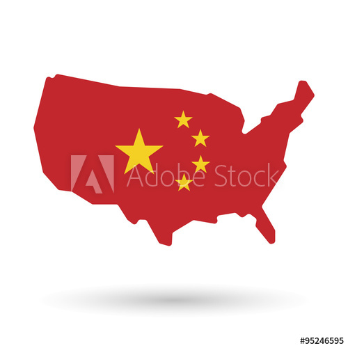500x500 Isolated Usa Vector Map Icon With The Five Stars China Flag Sym