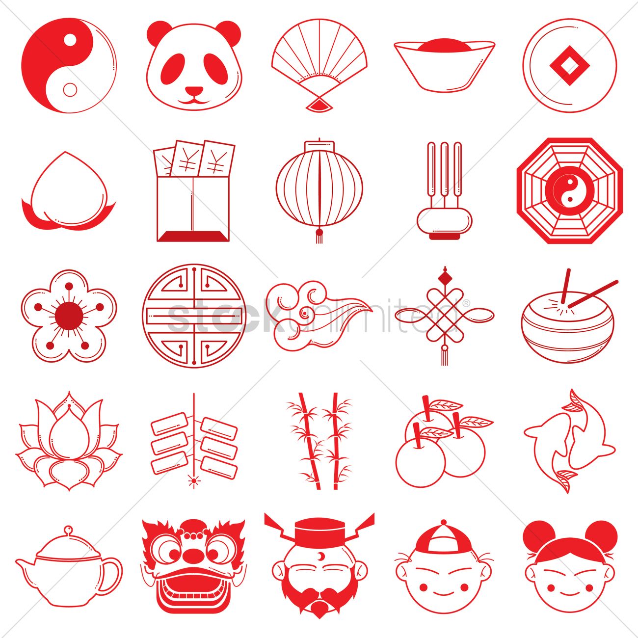 1300x1300 Collection Of Chinese Icons Vector Image