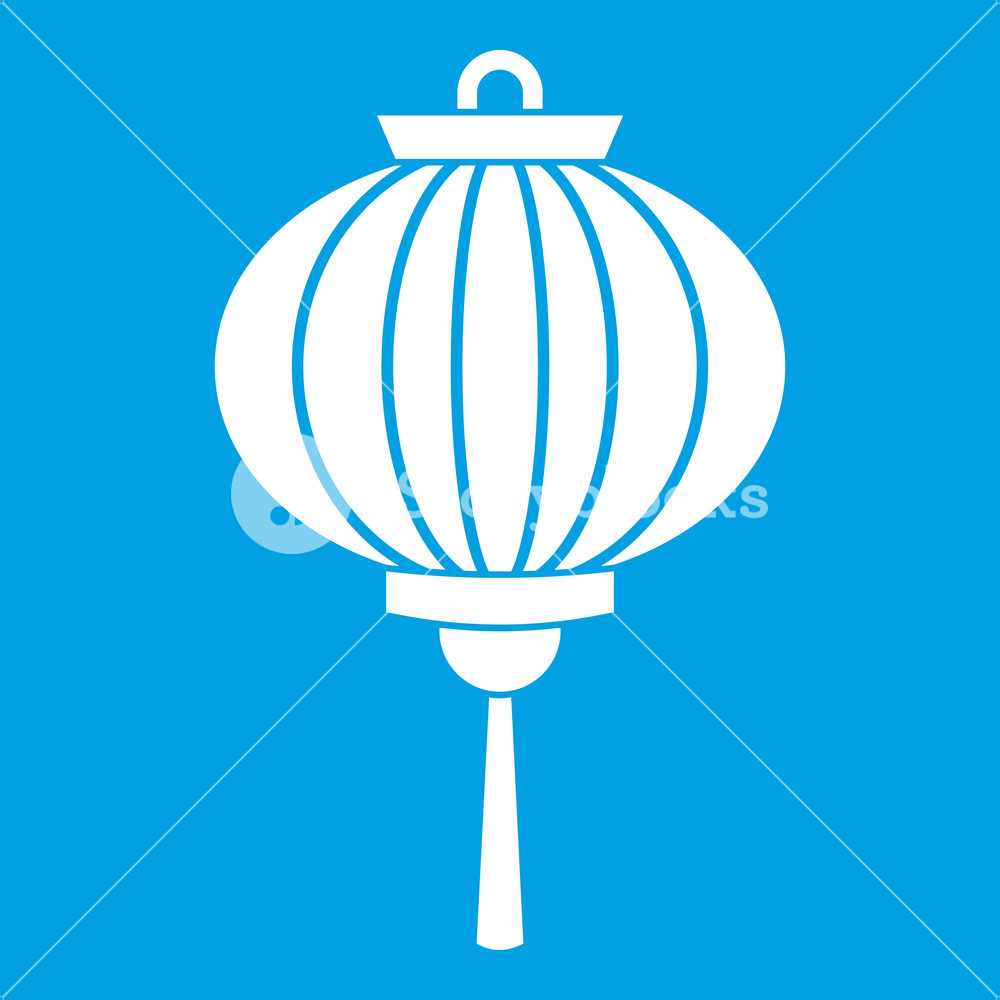 1000x1000 Chinese Lantern Icon White Isolated On Blue Background Vector