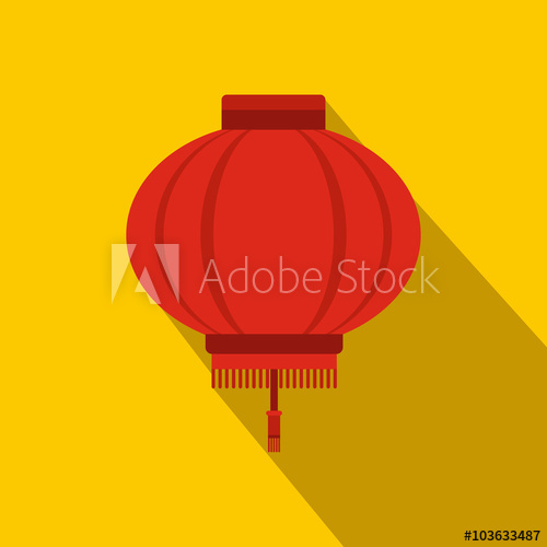 500x500 Red Chinese Lantern Icon, Flat Style