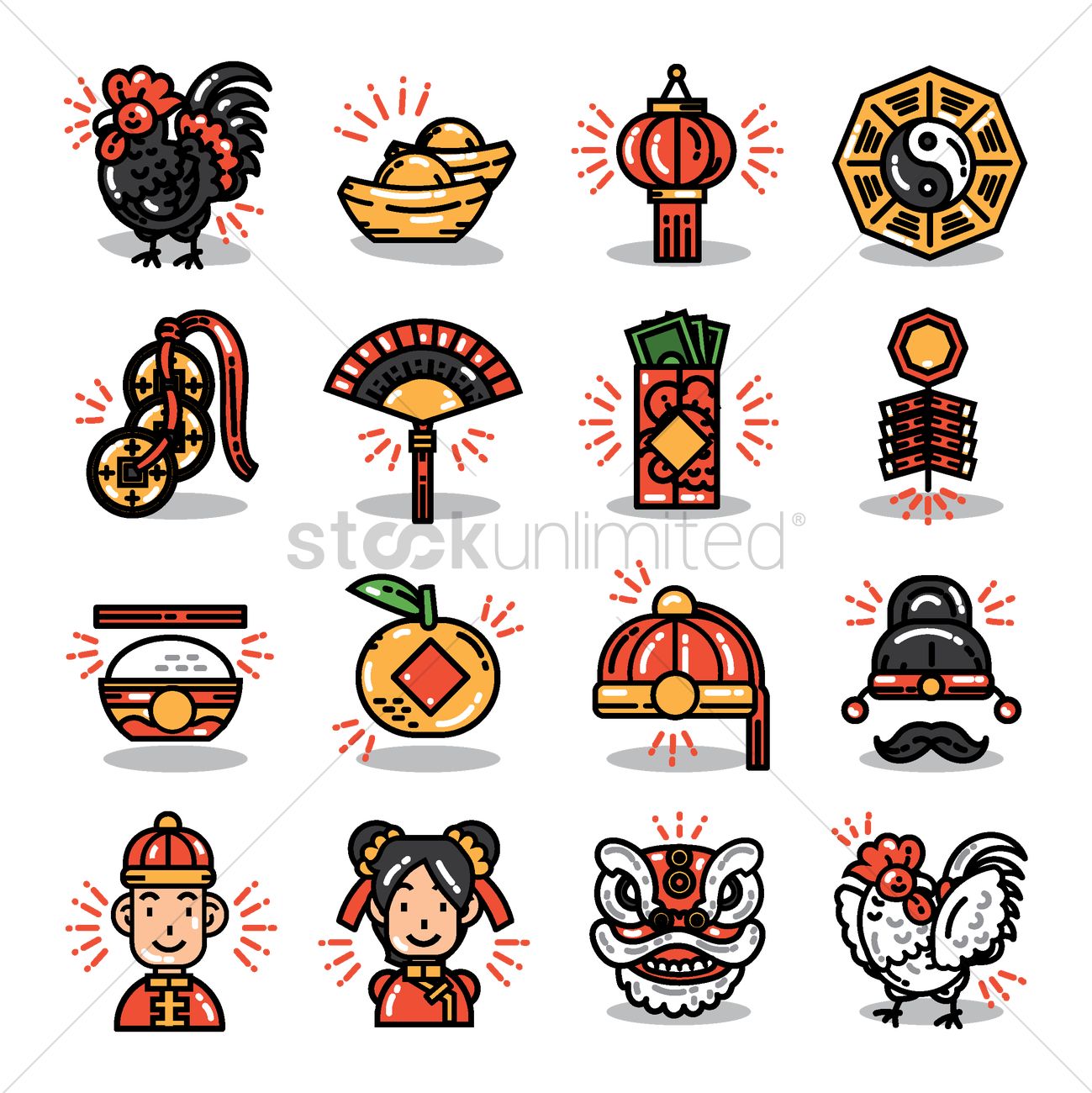 1299x1300 Set Of Chinese New Year Icons Vector Image