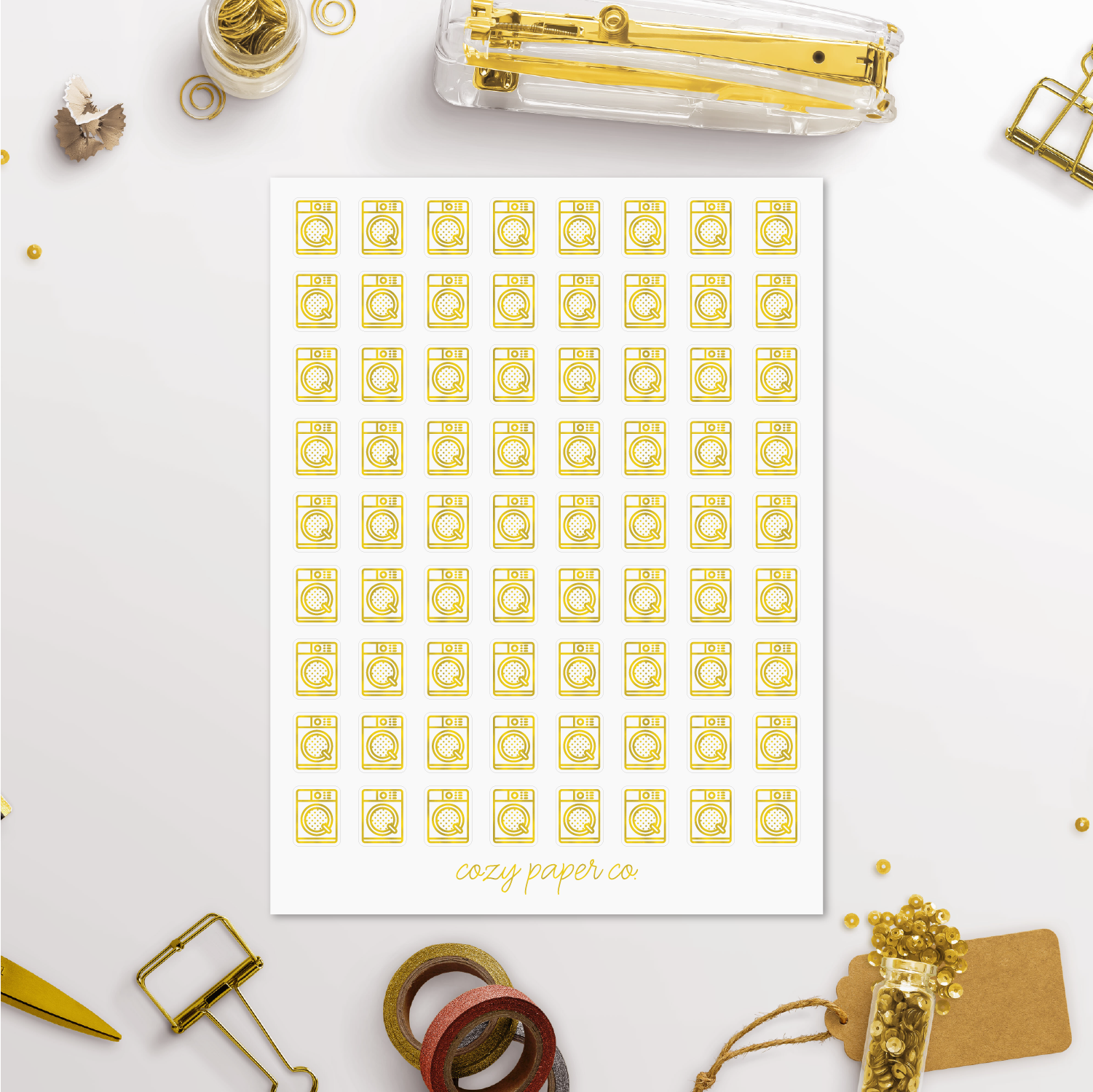 1501x1500 Foil Washing Machine Chore Icon Planner Stickers Cozy Paper Co