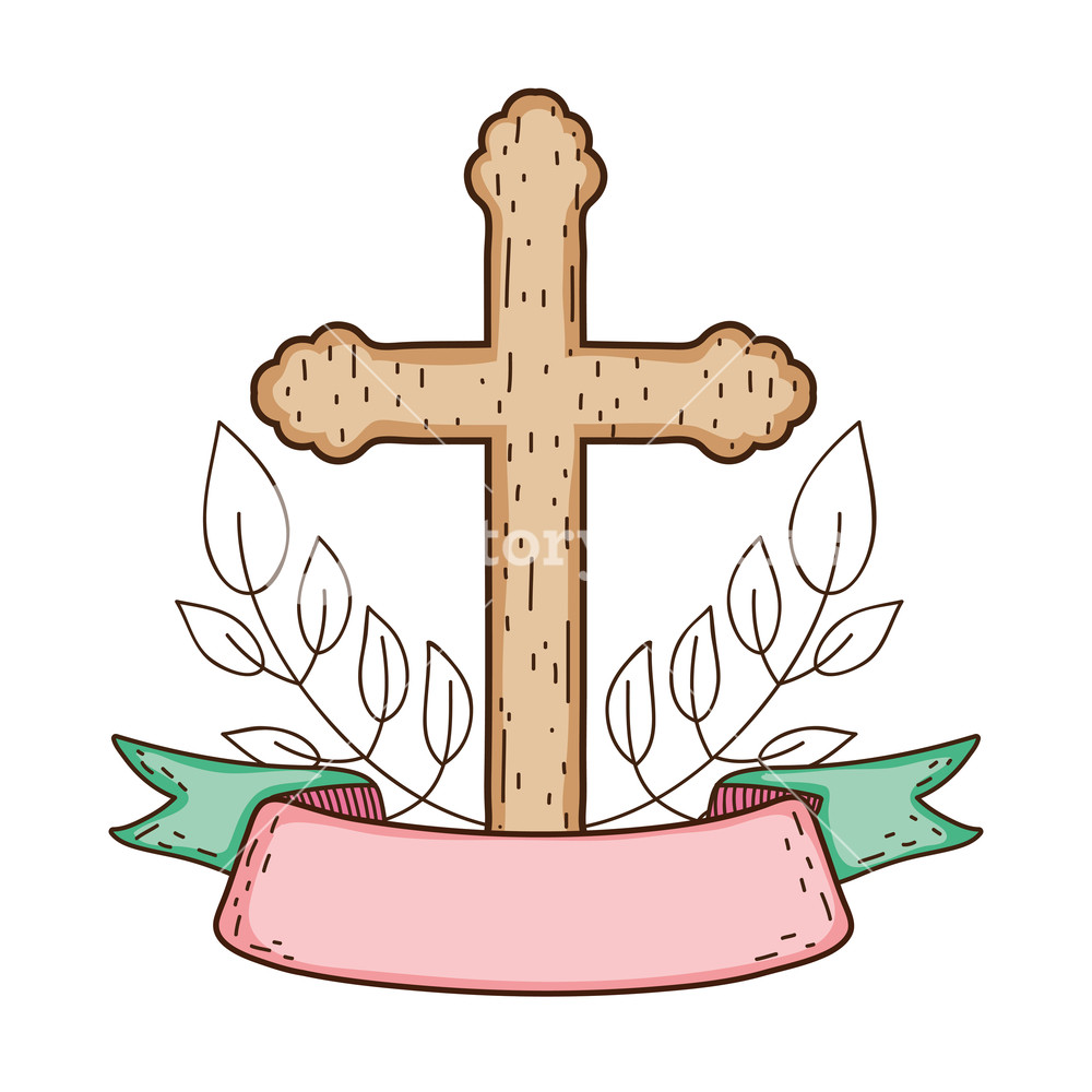 1000x1000 Wooden Cross Christianity Icon Vector Illustration Design Royalty