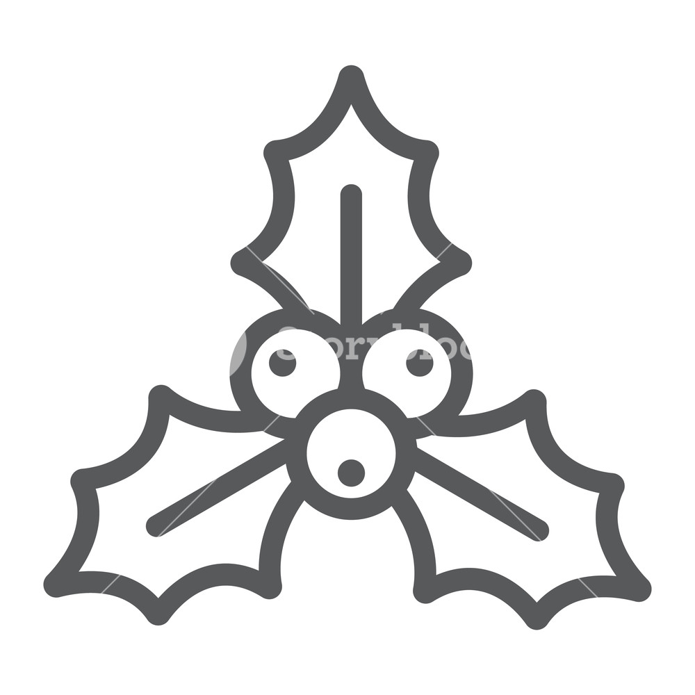 1000x1000 Christmas Holly Berry Line Icon, Xmas And Winter, Plant Sign