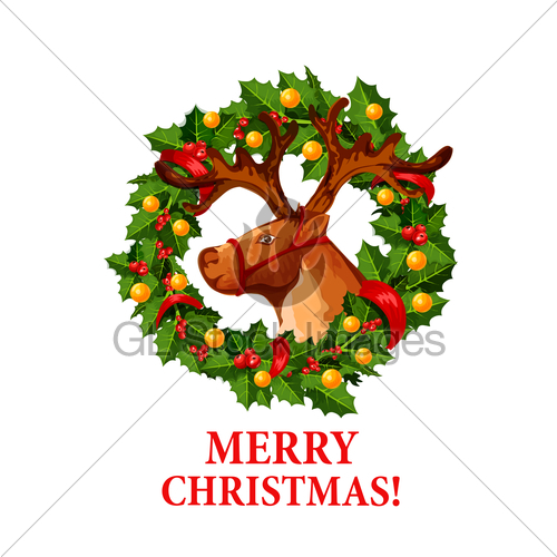 500x500 Santa Reindeer With Christmas Holly Wreath Icon Gl Stock Images