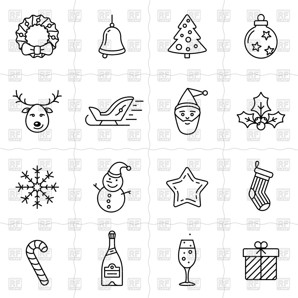 1200x1200 Christmas Icon Set, Simple Outlined Icons Vector Image Of Holiday