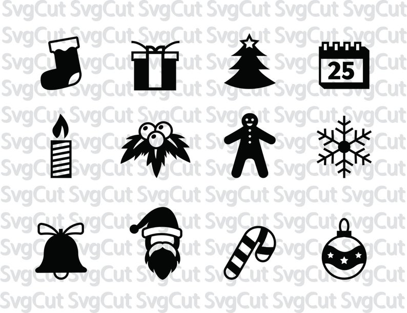 794x611 Christmas Icon Set Mistletoe Snowflake Bell Santa Etsy