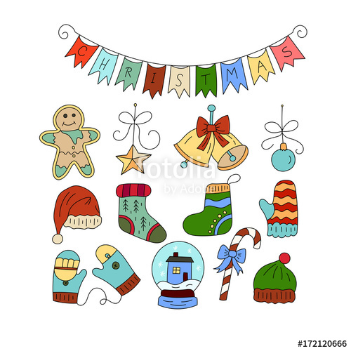 500x500 Vector Icon Set With Color Doodle Symbols Of Christmas Icons