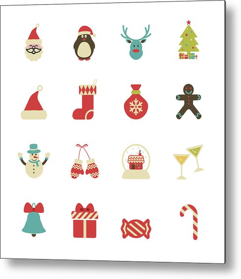 493x572 Vintage Christmas Icon Set, Vector Metal Print