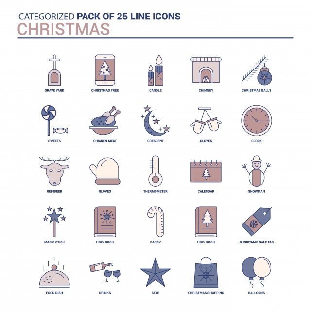 640x640 Vintage Christmas Icon Set Flat Line Icon Set, Balloons