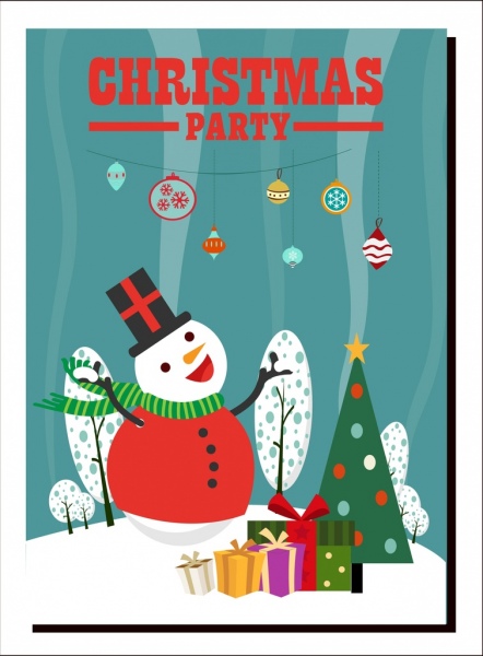 442x600 Christmas Party Banner Snowman Giftboxes Fir Tree Icons Free