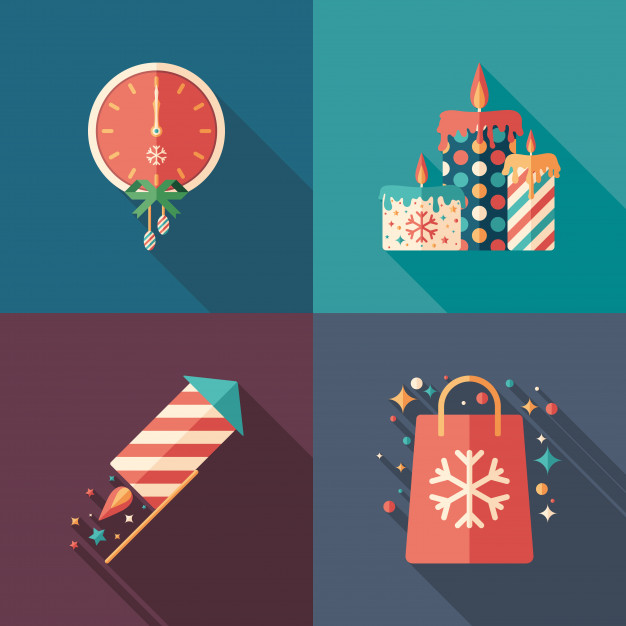 626x626 Christmas Party Decorations Flat Square Icons Set Vector