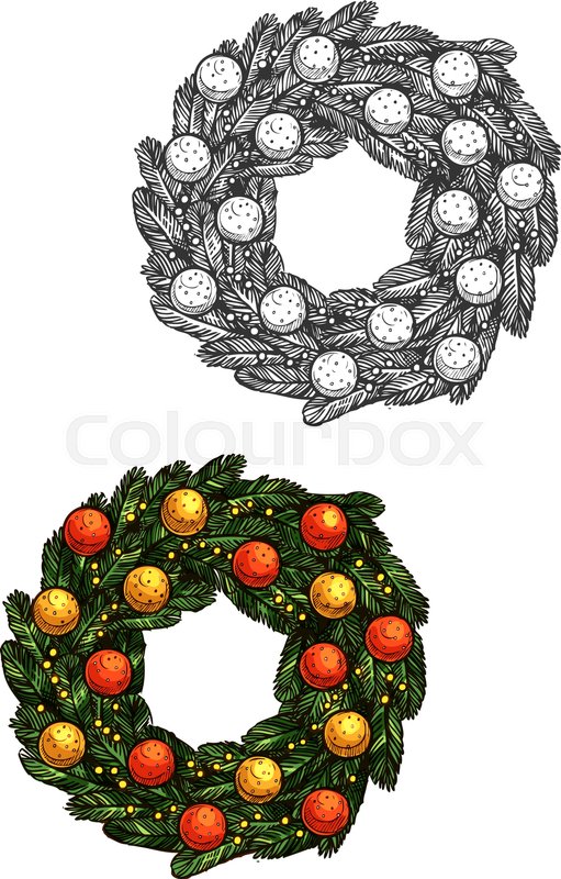 511x800 Christmas Wreath Vector Sketch Icon Stock Vector Colourbox