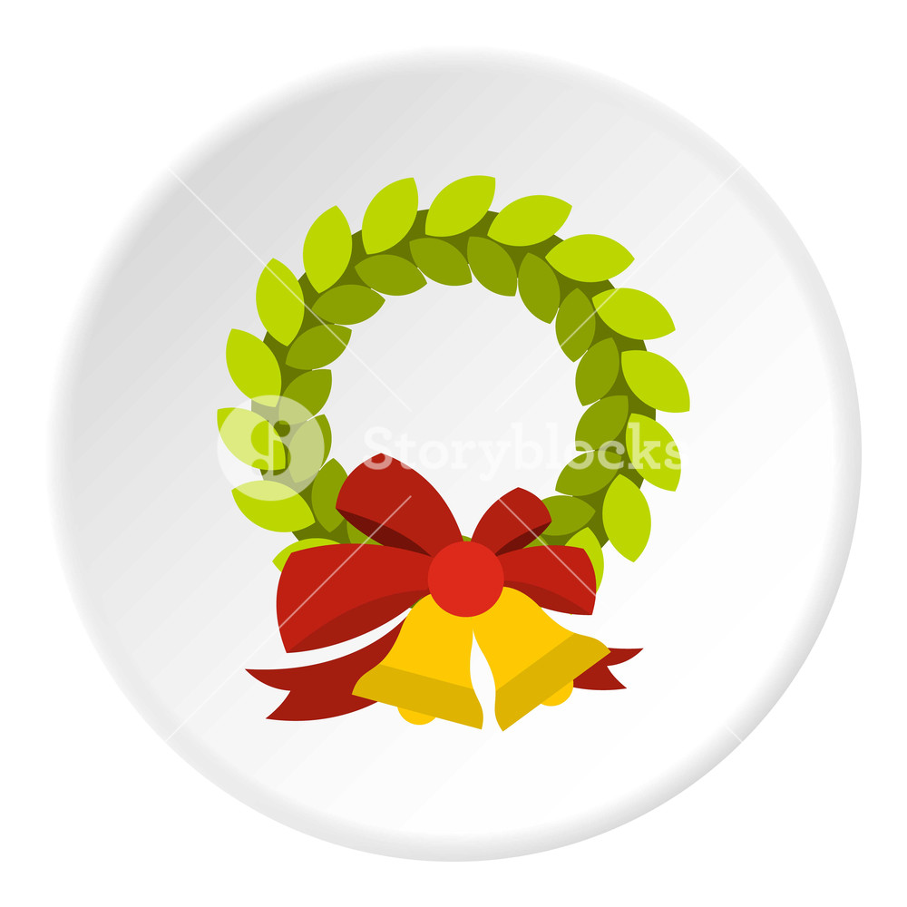 1000x1000 Christmas Wreath With Bell Icon In Flat Circle Isolated Vector