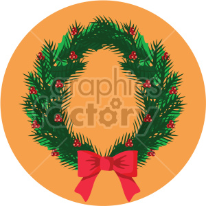 300x300 Christmas Wreath On Orange Circle Background Icon Clipart Royalty