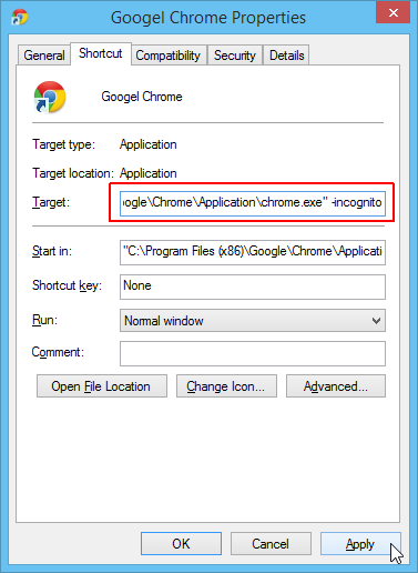 377x516 How To Launch Chrome In Incognito Mode From A Desktop Shortcut