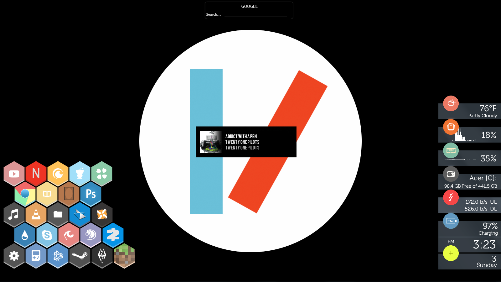 1600x900 My First Rainmeter Setup Complete With Custom Honeycomb Icons