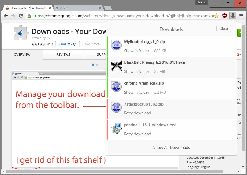 953x675 Replace Chrome's Download Toolbar With An Icon