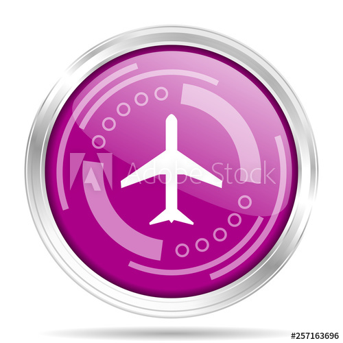 500x500 Plane Silver Metallic Chrome Border Round Web Pink Icon, Vector