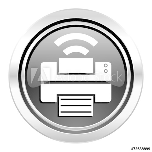 500x500 Printer Icon, Black Chrome Button, Wireless Print Sign