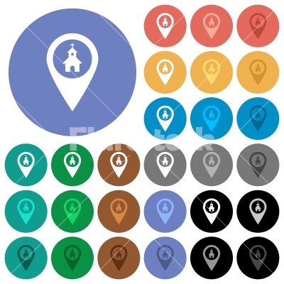 400x400 Church Gps Map Location Round Flat Multi Colored Icons