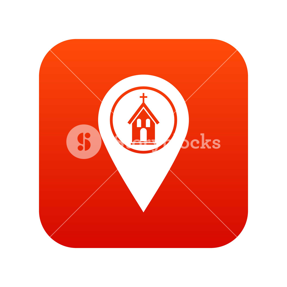 1000x1000 Map Pointer With Church, Cathedral Or Temple Sign Icon Digital Red