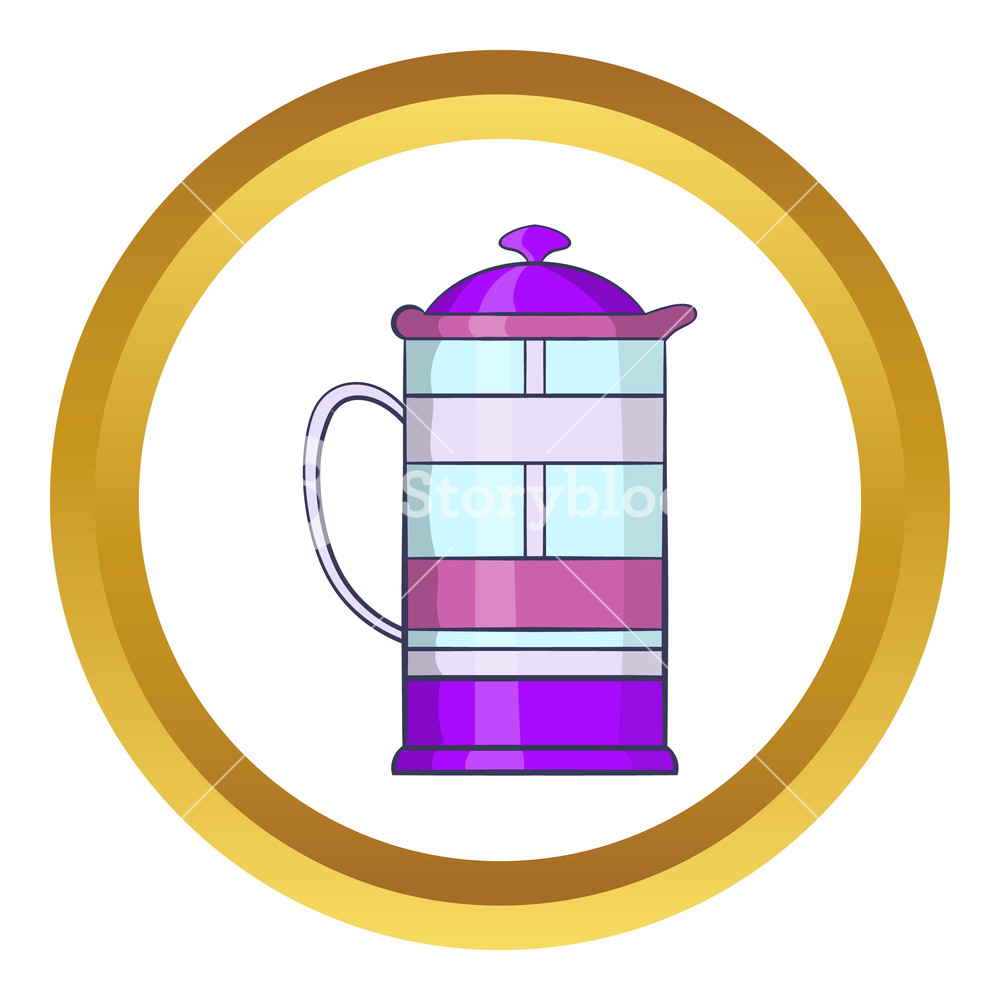 1000x1000 French Press Coffee Maker Vector Icon In Golden Circle, Cartoon