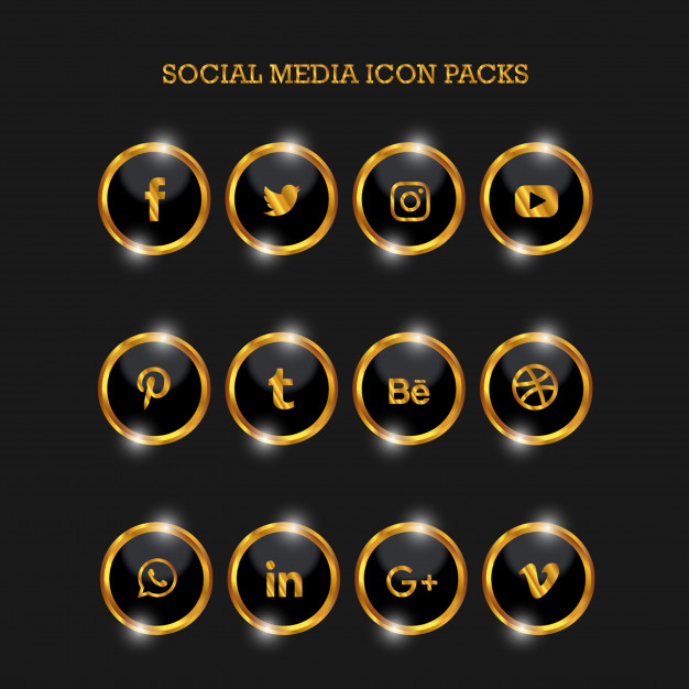 626x626 Social Media Icon Packs Circle Gold Vector Premium Download