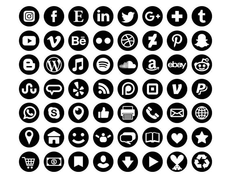 794x614 Black Social Media Icons Set Png Vector Transparent Etsy