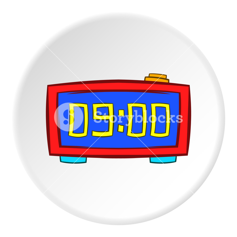 1000x1000 Digital Alarm Clock Icon In Cartoon Style On White Circle