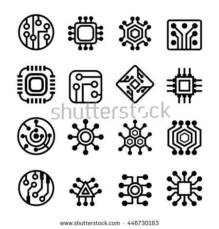 450x470 Computer Chips And Electronic Circuit Icons In Thin Line Style