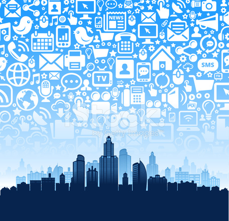 456x440 City Skyline On Communication Modern Tech Icon Pattern Stock