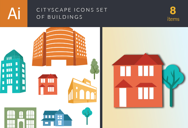 630x430 Cityscape Icon Set Of Buildings Vector
