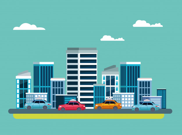 626x463 Taxi Service In Cityscape Icon Vector Free Download