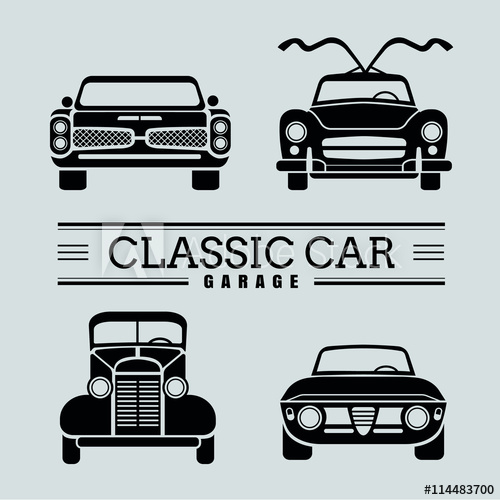 500x500 Set Front View Classic Car Icon Vector Illustrations