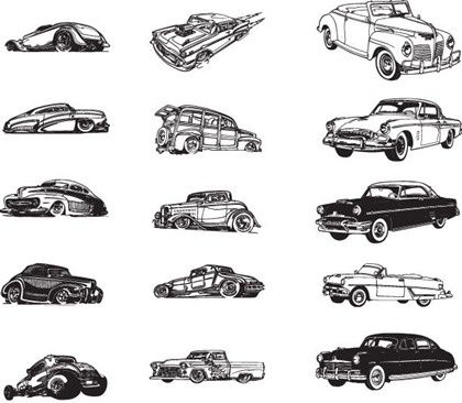 420x366 Vintage Car Icons Collection Black White Design Free Vector