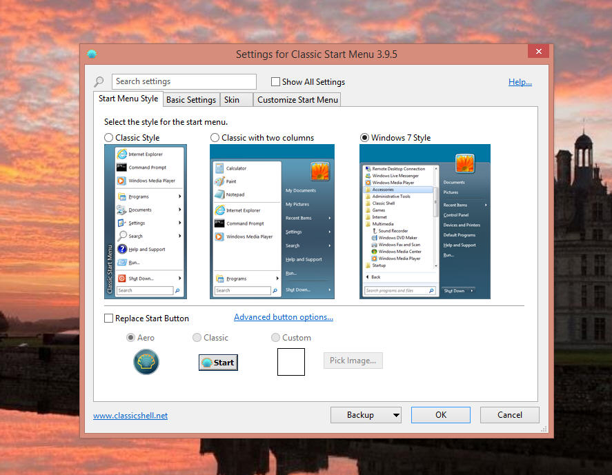 887x689 Get The Start Menu Back In Windows Rtm With Classic Shell