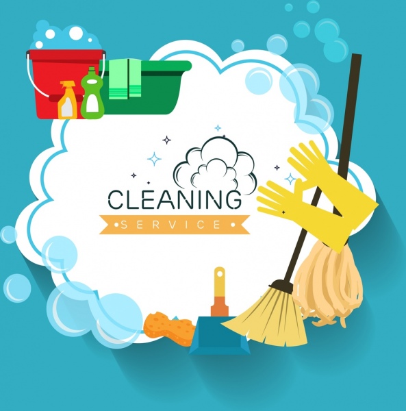 593x600 Cleaning Service Poster Housework Tools Icons Decoration Free