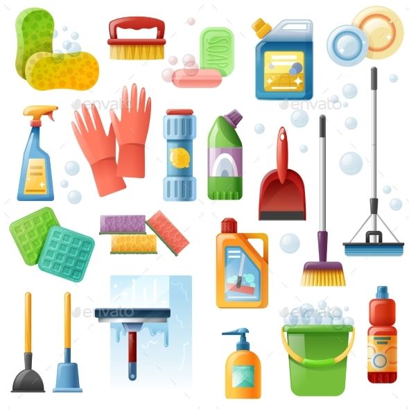 590x590 Cleaning Supplies Tools Flat Icons Set Fonts Logos Icons