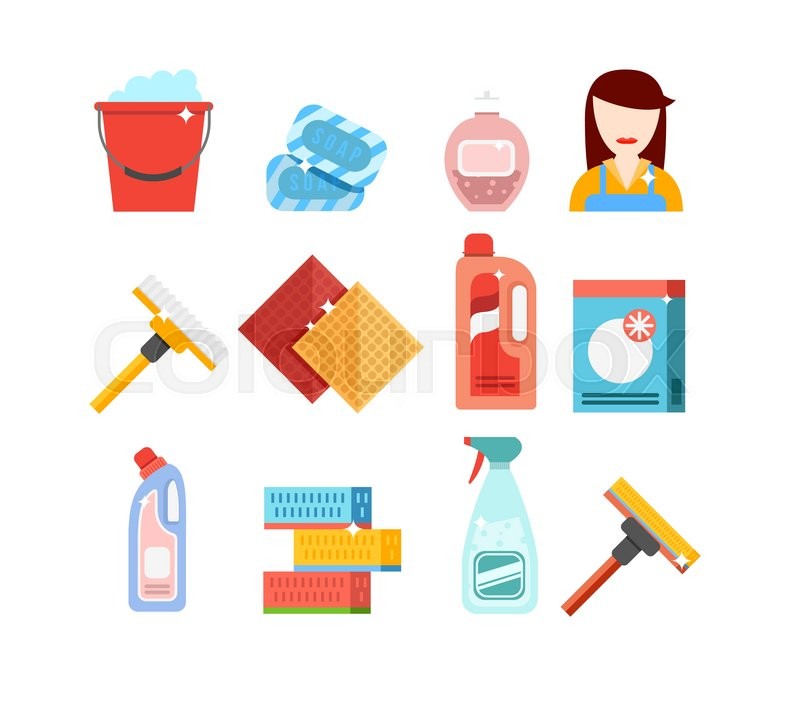 800x710 Cleaning Tools Vector Set Detergents Stock Vector Colourbox