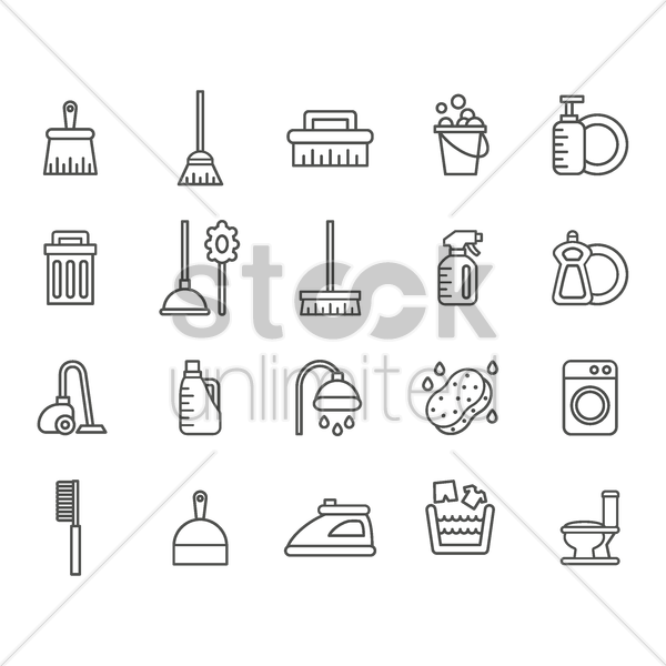 600x600 Collection Of Cleaning Supplies Icons Vector Image