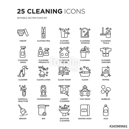 500x500 Set Of Cleaning Linear Icons Such As Cream, Clothes Peg