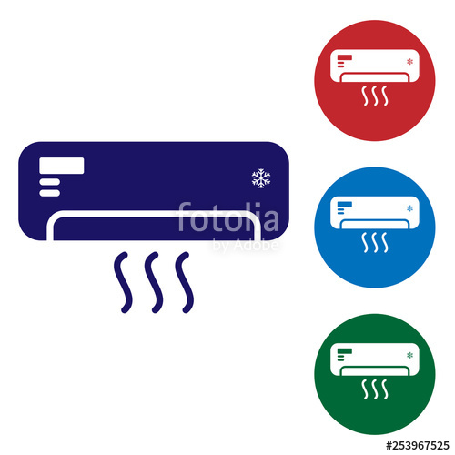 500x500 Blue Air Conditioner With Fresh Air Icon Isolated On White