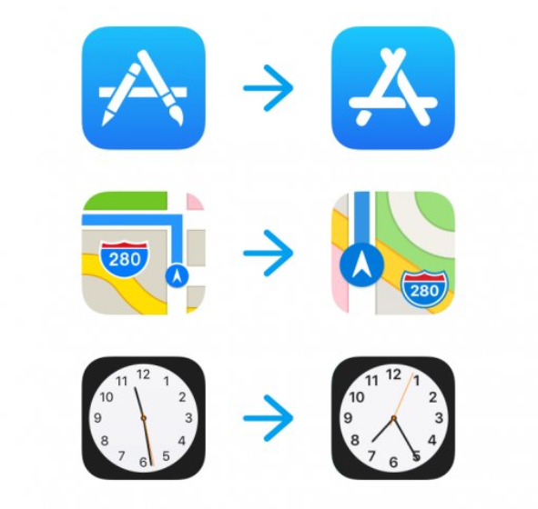 591x560 New Ios Icons Surface For Apple Maps, App Store And Clock Ios