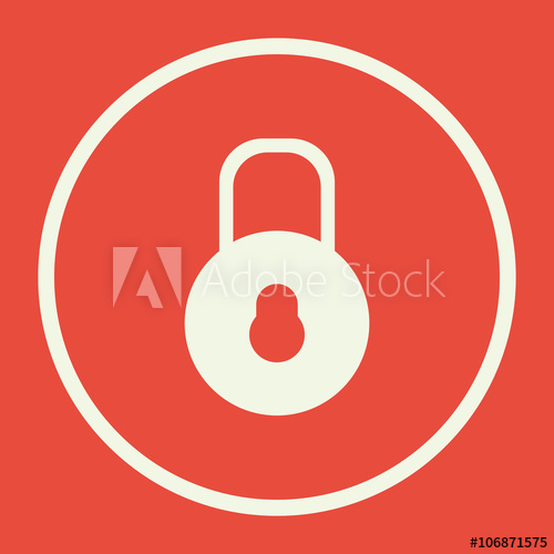 500x500 Lock Close Icon, On Red Background, White Circle Border, White