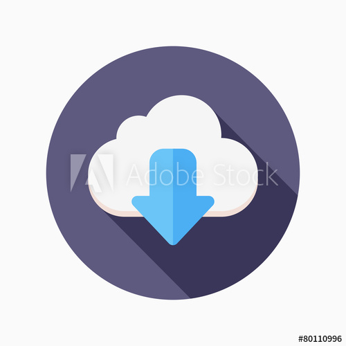 500x500 Cloud Download Flat Icon With Long Shadow On Color Background