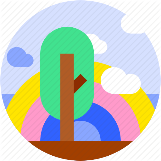 512x512 Circle, Cloud, Flat Icon, Landscape, Rainbow, Tree Icon
