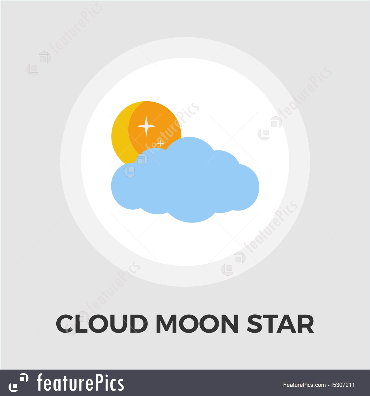 1300x1392 Cloud, Moon, Star Vector Flat Icon Stock Illustration